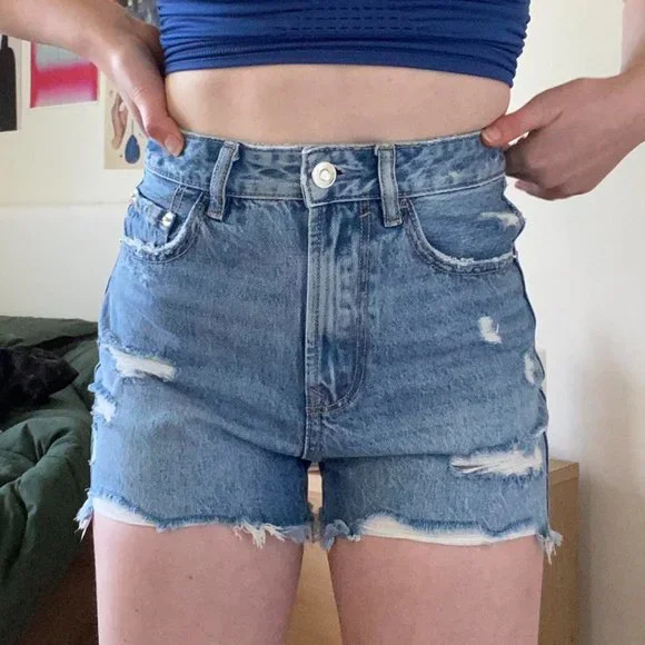 stradivarius Shorts Stradivarius Ripped Denim Shorts In Nedium